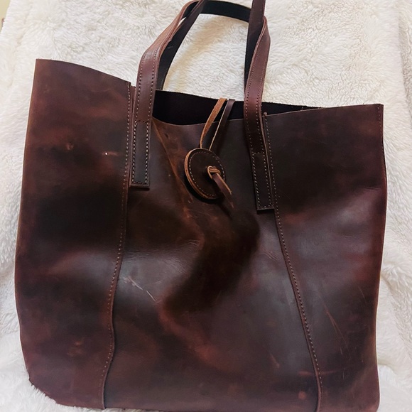 Vintage Brown Leather Tote Bag - Picture 2 of 12